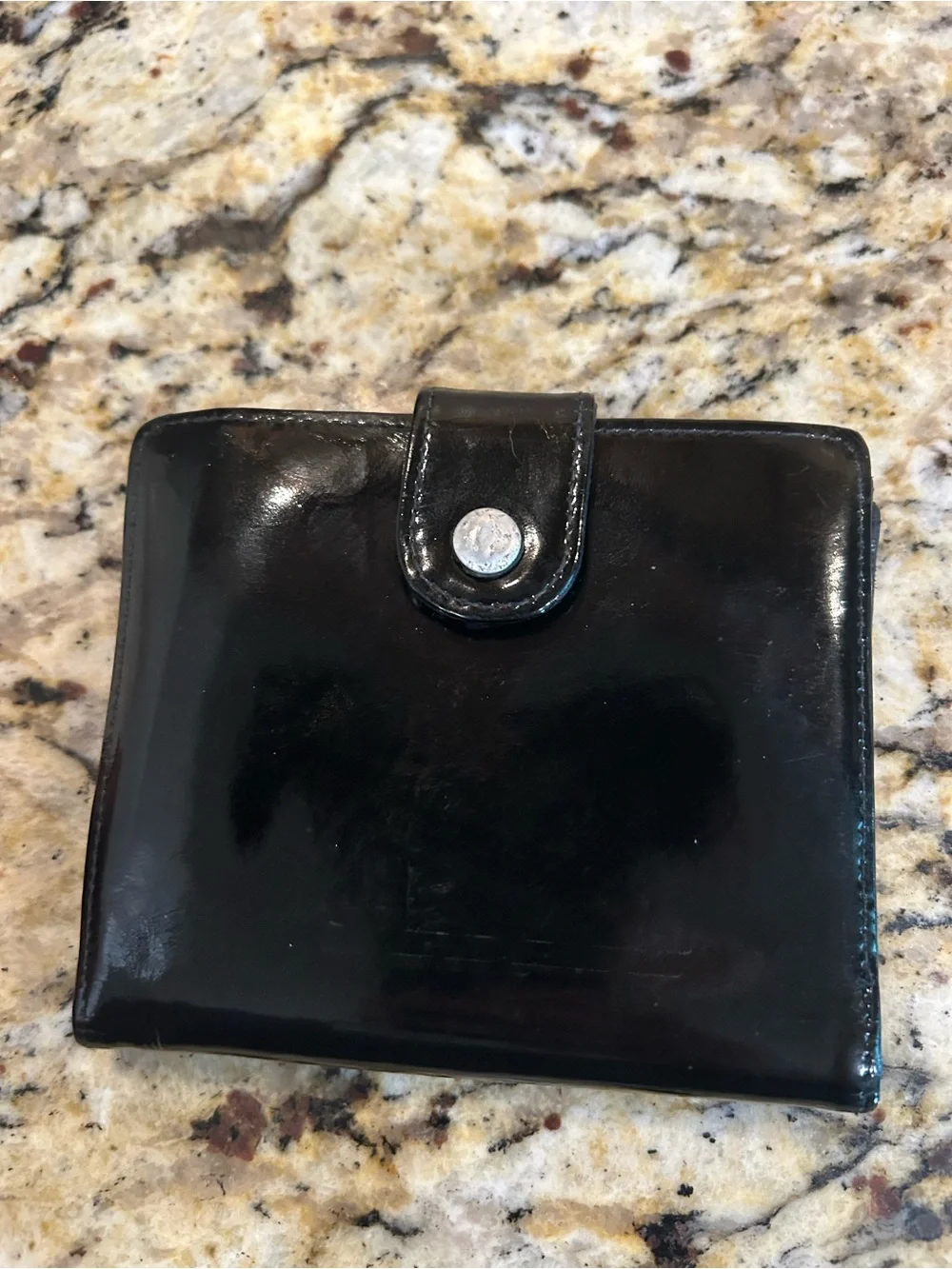CHANEL Black Patent Leather CC Fold Wallet
